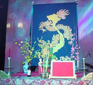 Stage decorations for Vietnamese New Year in Canada.